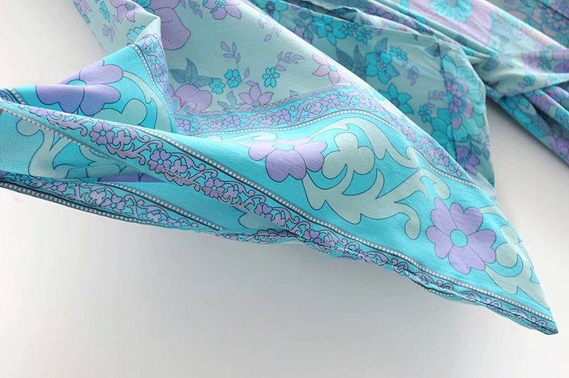 Kimono long femme fleuri bleu | Suto rando