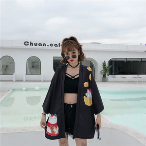 Kimono court japonais femme noir | Neko