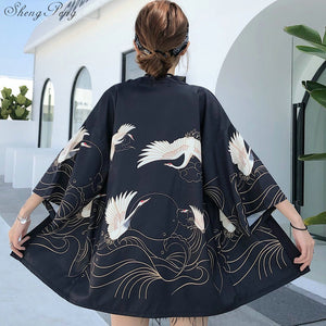 Kimono court japonais femme noir | Tori no mure