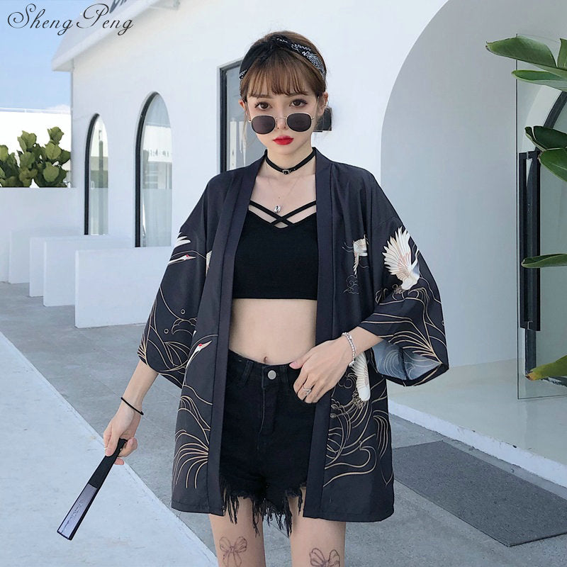 Kimono court japonais femme noir | Tori no mure