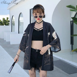 Kimono court japonais femme noir | Tori no mure