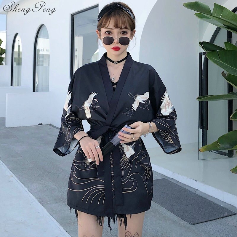 Kimono court japonais femme noir | Tori no mure