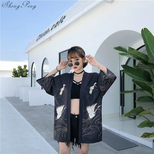 Kimono court japonais femme noir | Tori no mure