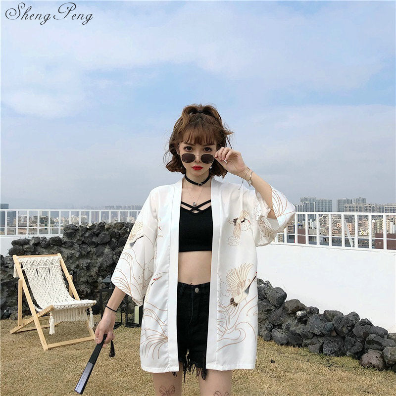 Kimono court japonais femme blanc | Tori no mure