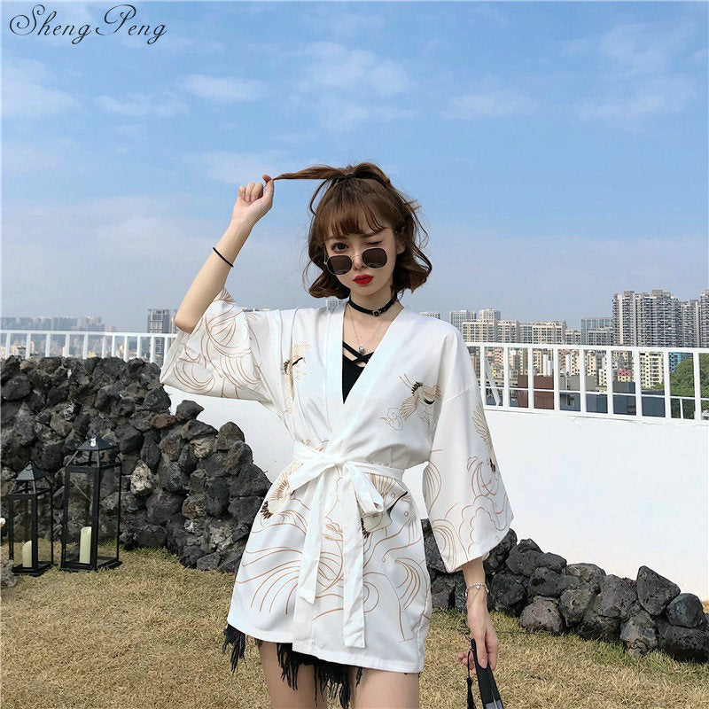 Kimono court japonais femme blanc | Tori no mure
