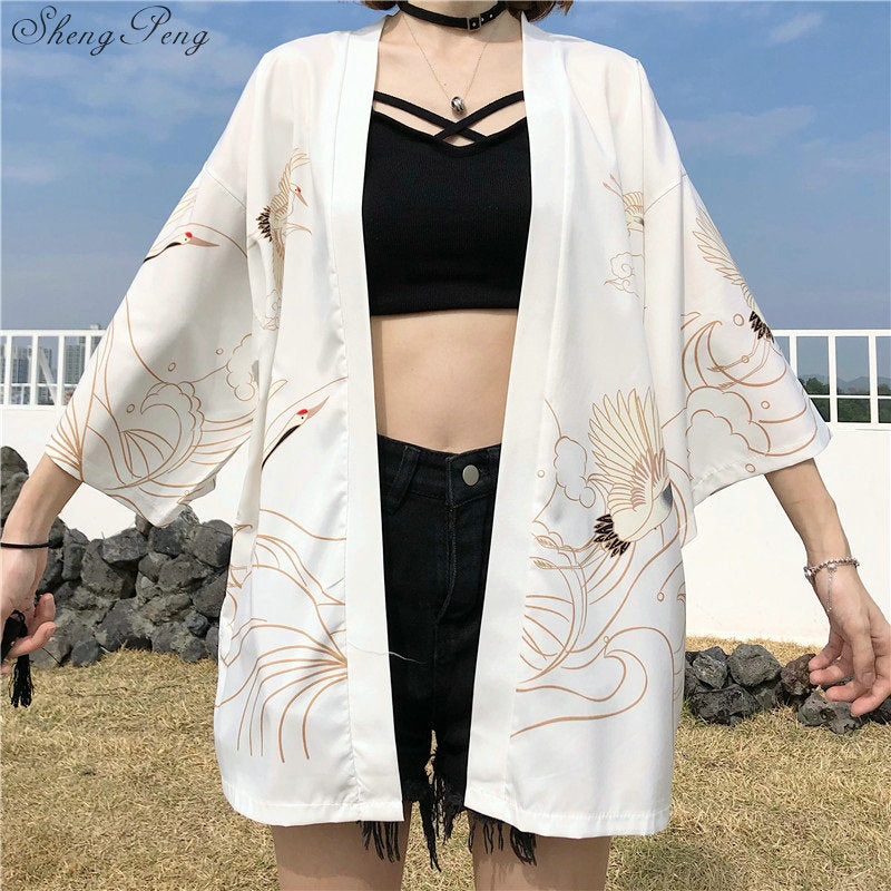 Kimono court japonais femme blanc | Tori no mure