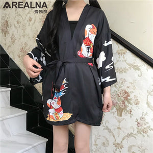Kimono court japonais femme noir | Totemo kawaī