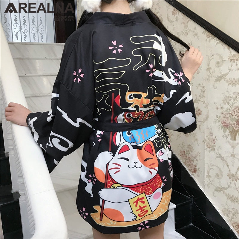 Kimono court japonais femme noir | Totemo kawaī