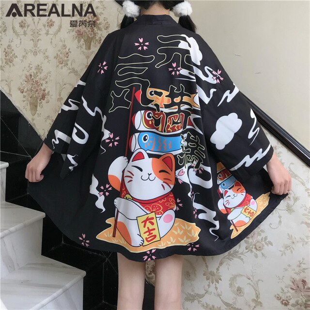 Kimono court japonais femme noir | Totemo kawaī