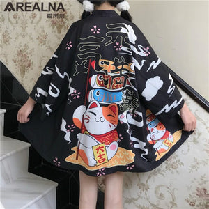 Kimono court japonais femme noir | Totemo kawaī