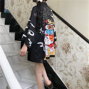 Kimono court japonais femme noir | Totemo kawaī