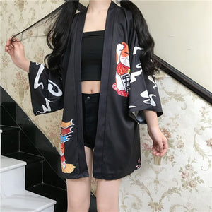 Kimono court japonais femme noir | Totemo kawaī