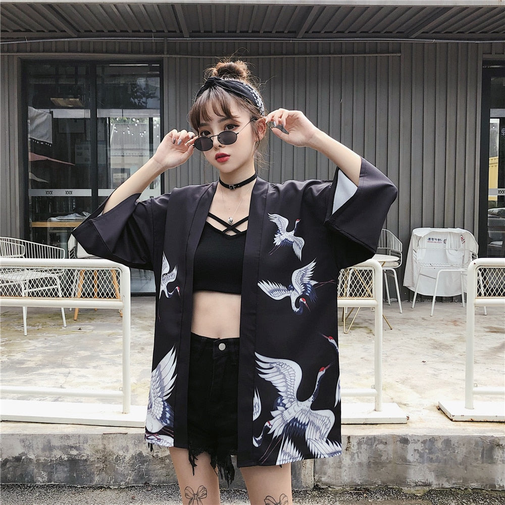 Kimono court japonais femme noir | Tori