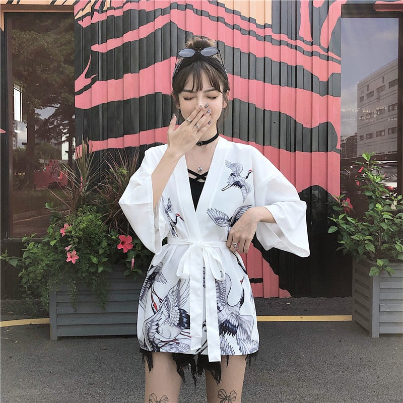 Kimono court japonais femme blanc | Tori