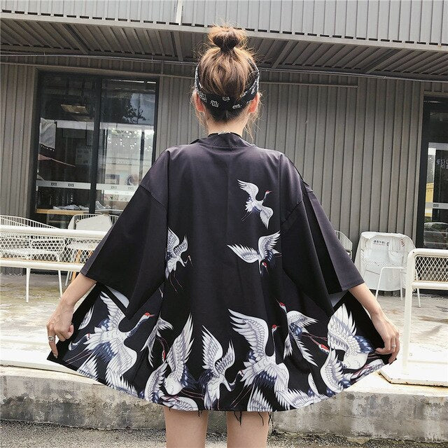 Kimono court japonais femme noir | Tori
