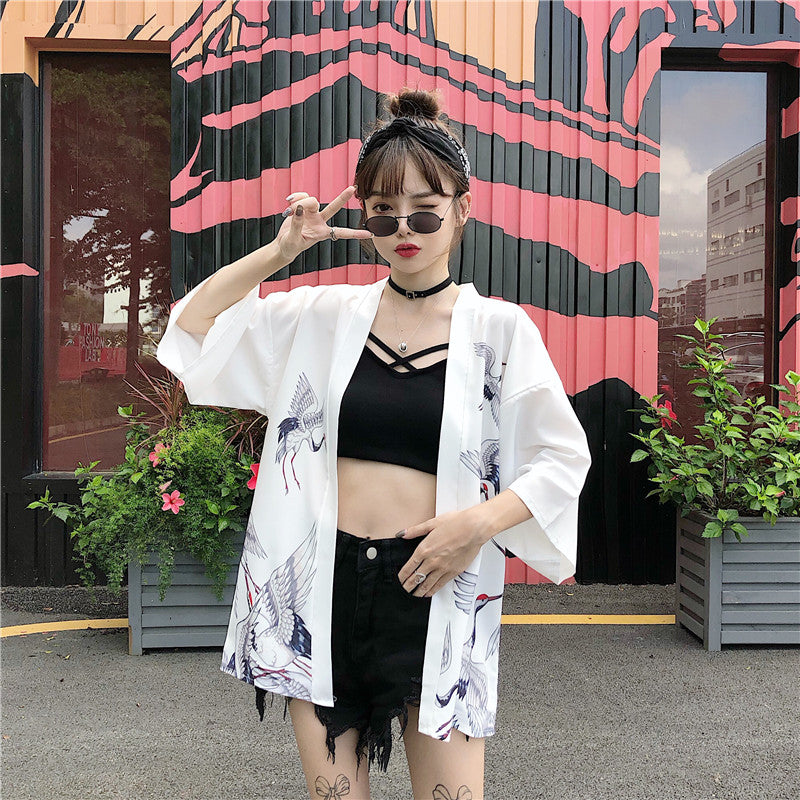 Kimono court japonais femme blanc | Tori
