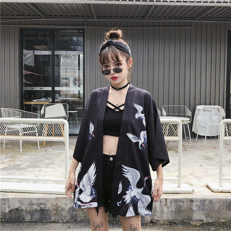 Kimono court japonais femme noir | Tori
