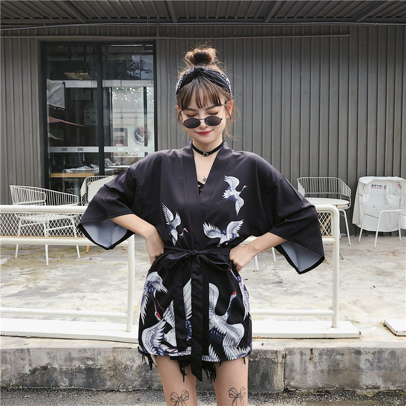 Kimono court japonais femme noir | Tori