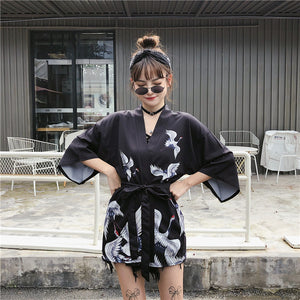 Kimono court japonais femme noir | Tori