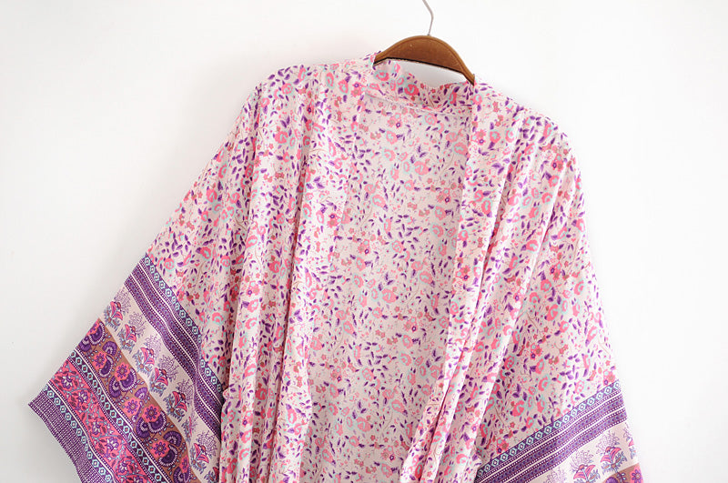 Kimono long femme fleuri rose | Sōshoku-hin