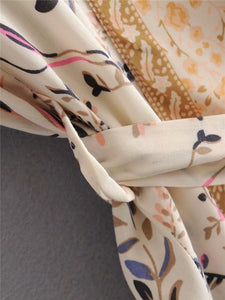 Kimono long femme fleuri beige | Utsukushī suto rando