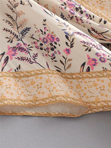 Kimono long femme fleuri beige | Utsukushī suto rando