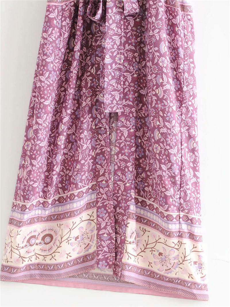 Kimono long femme fleuri violet | Utsukushī chīsana hana