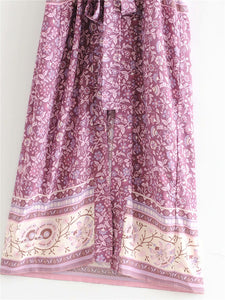 Kimono long femme fleuri violet | Utsukushī chīsana hana