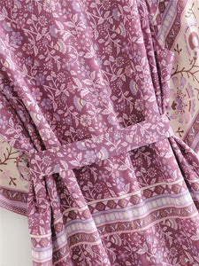 Kimono long femme fleuri violet | Utsukushī chīsana hana