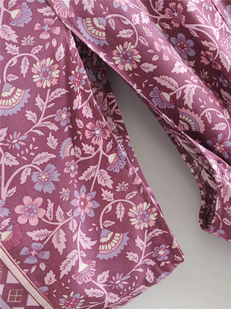 Kimono long femme fleuri violet | Utsukushī chīsana hana