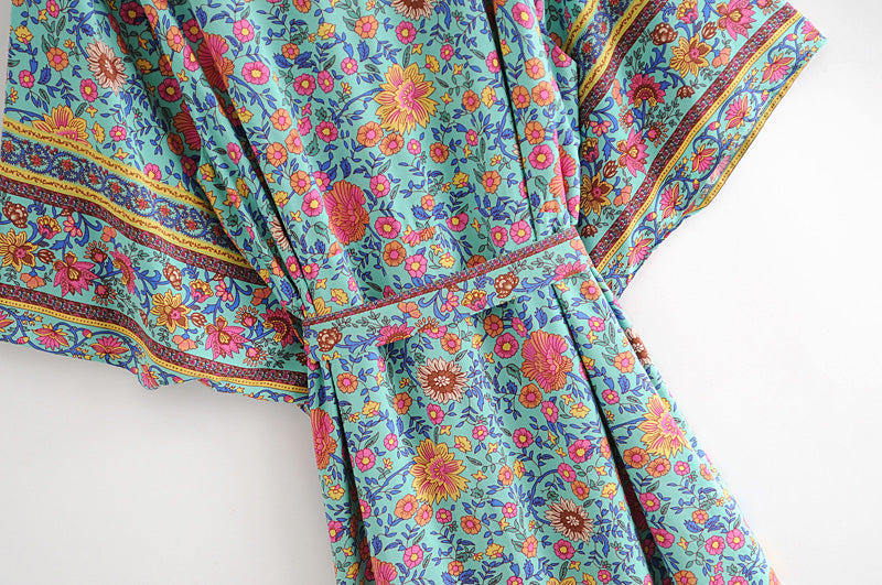 Kimono long femme fleuri bleu | Utsukushī hana