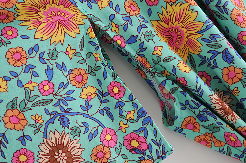 Kimono long femme fleuri bleu | Utsukushī hana