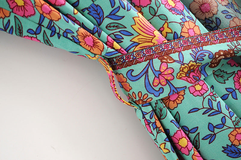 Kimono long femme fleuri bleu | Utsukushī hana