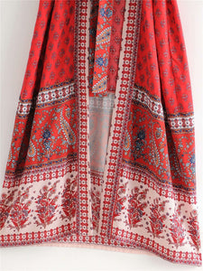 Kimono long femme fleuri rouge | Chīsana patān