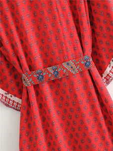 Kimono long femme fleuri rouge | Chīsana patān
