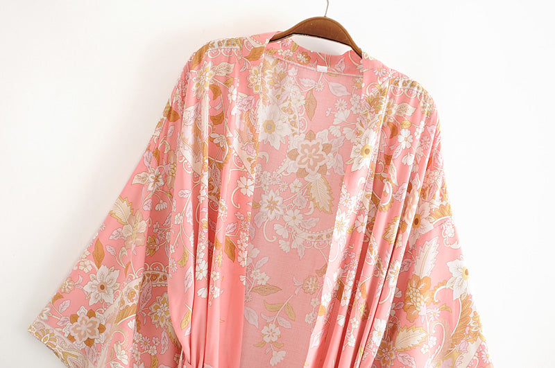 Kimono long femme fleuri rose | Hana no Koeda