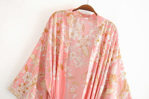 Kimono long femme fleuri rose | Hana no Koeda