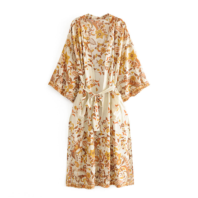 Kimono long femme fleuri blanc | Hana no Koeda