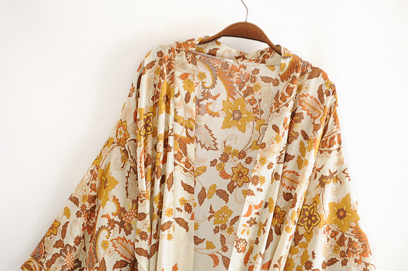 Kimono long femme fleuri blanc | Hana no Koeda