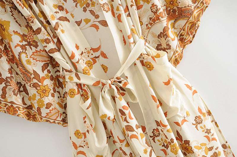Kimono long femme fleuri blanc | Hana no Koeda