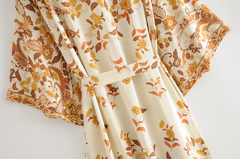 Kimono long femme fleuri blanc | Hana no Koeda