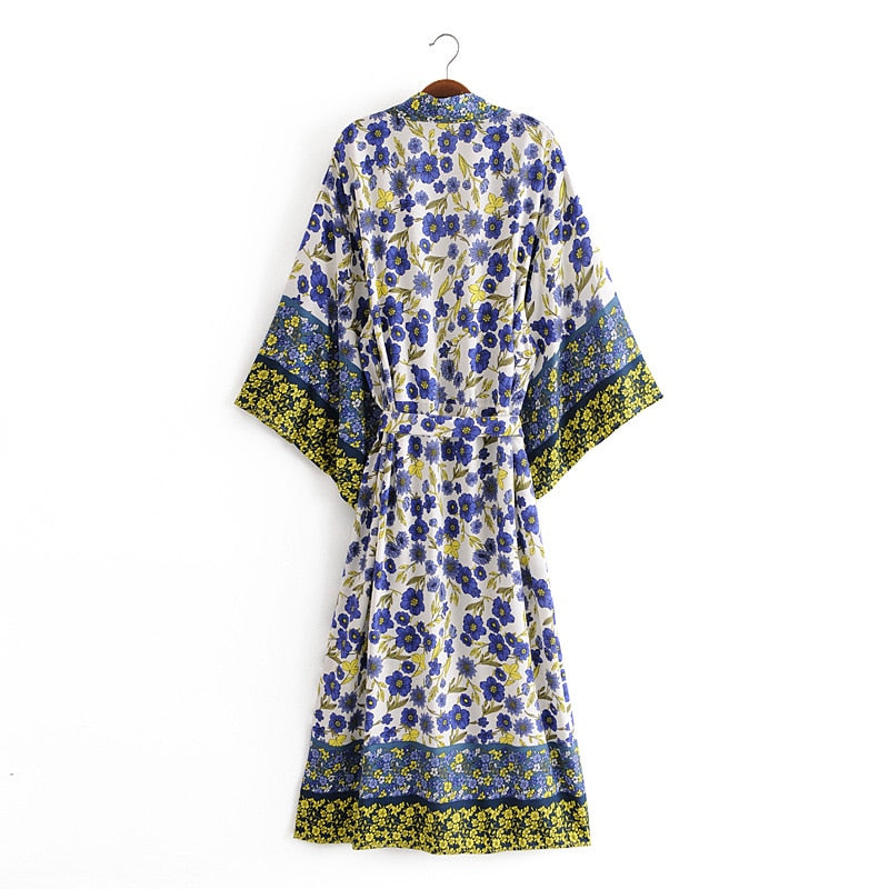 Kimono long femme fleuri violet | Hana no chikaku
