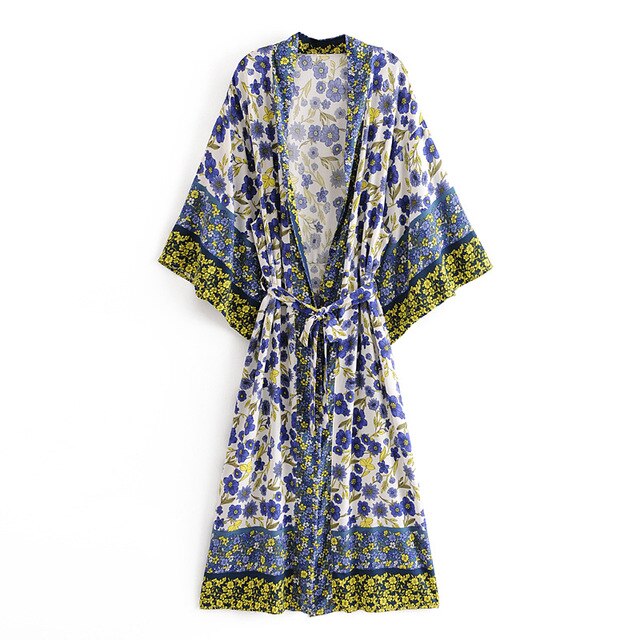 Kimono long femme fleuri violet | Hana no chikaku