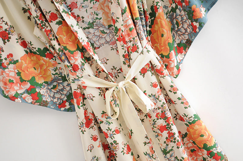 Kimono long femme fleuri blanc | Kanmi