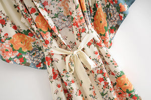 Kimono long femme fleuri blanc | Kanmi