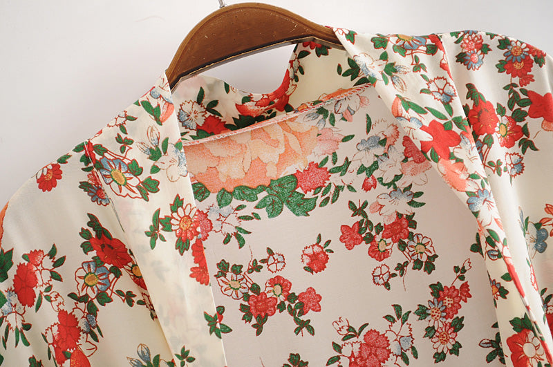 Kimono long femme fleuri blanc | Kanmi