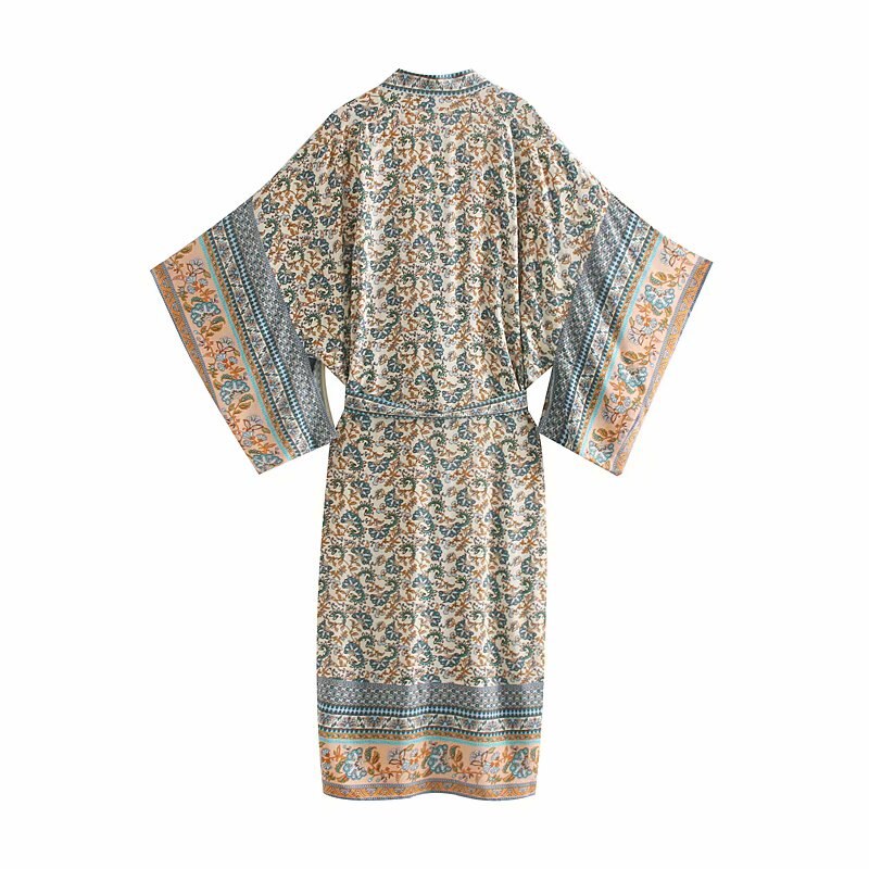 Kimono long femme fleuri beige | Chīsana hana