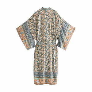 Kimono long femme fleuri beige | Chīsana hana