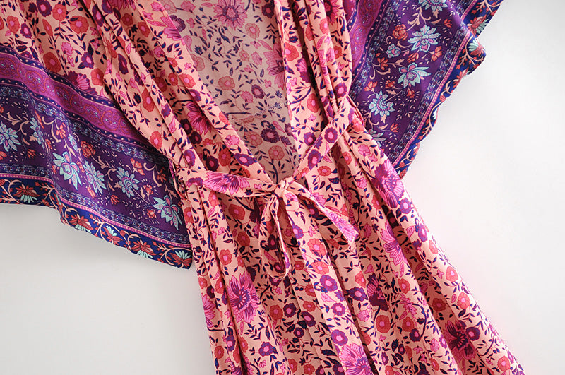 Kimono long femme bohème fleuri | Hana no