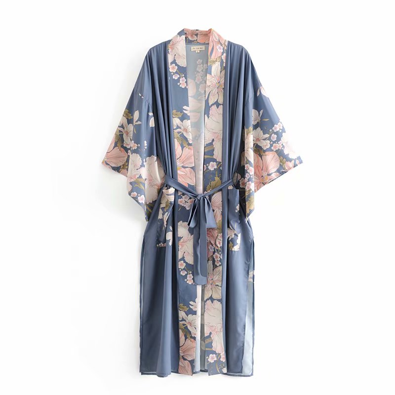 Kimono long femme bleu | Nihon no hana